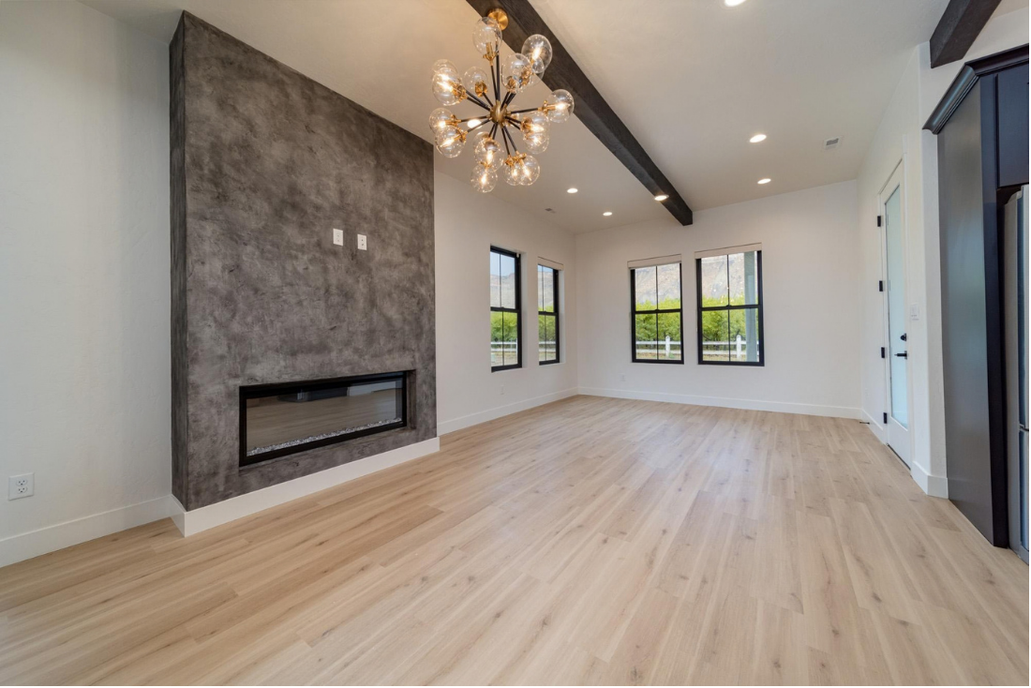 3642 White Lily Ave living room with concrete fireplace